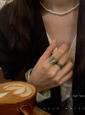 「阿飞的小蝴蝶」中式复古vintage花朵戒指套装小众设计感指环