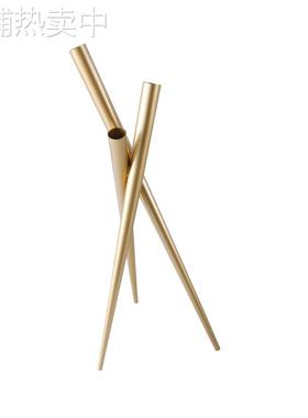 现代轻奢金属几何花器花插摆件金色圆管花样板间客厅桌面装饰品
