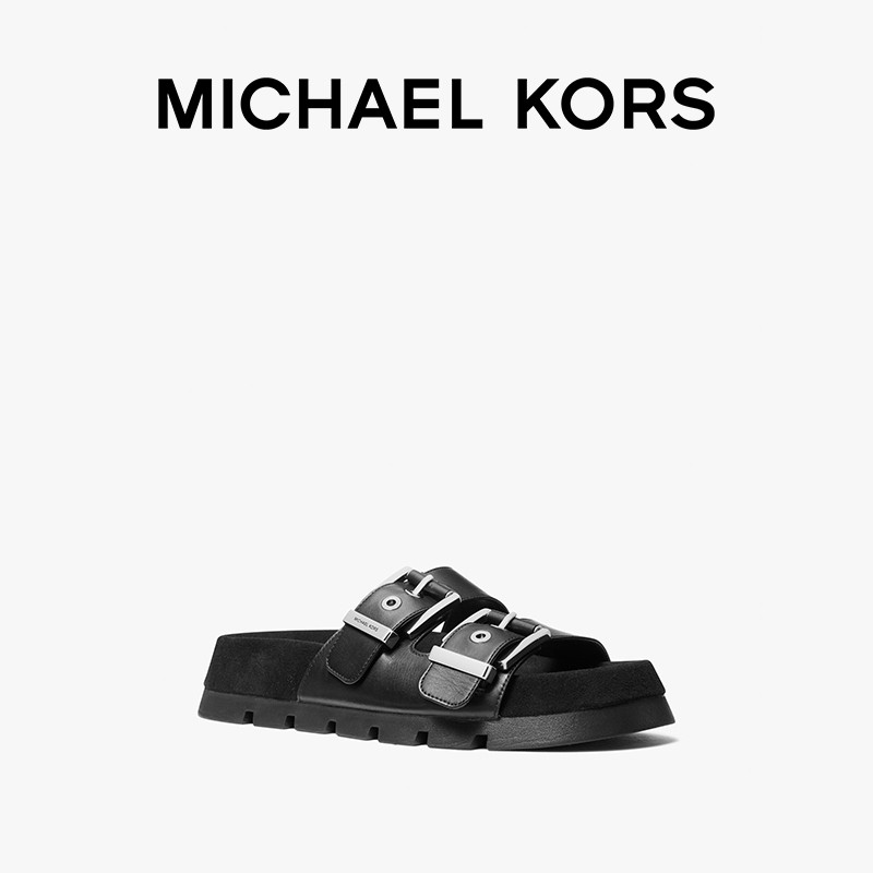 【两件折上折】MICHAEL KORS Colby 女士皮带饰皮质平底勃肯拖鞋,淘宝优惠券,粉丝福利购,淘宝优惠卷