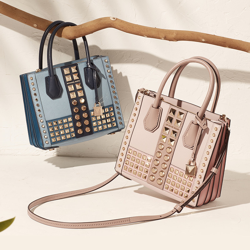 mk mercer小号拼色铆钉风琴单肩包 MICHAEL KORS女士包袋