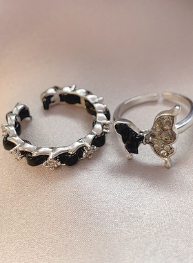 撞色蝴蝶锆石戒指女甜酷风小众个性指环2024新款爆款高级感食指戒