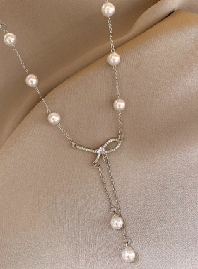 那片海蝴蝶结珍珠流苏项链女