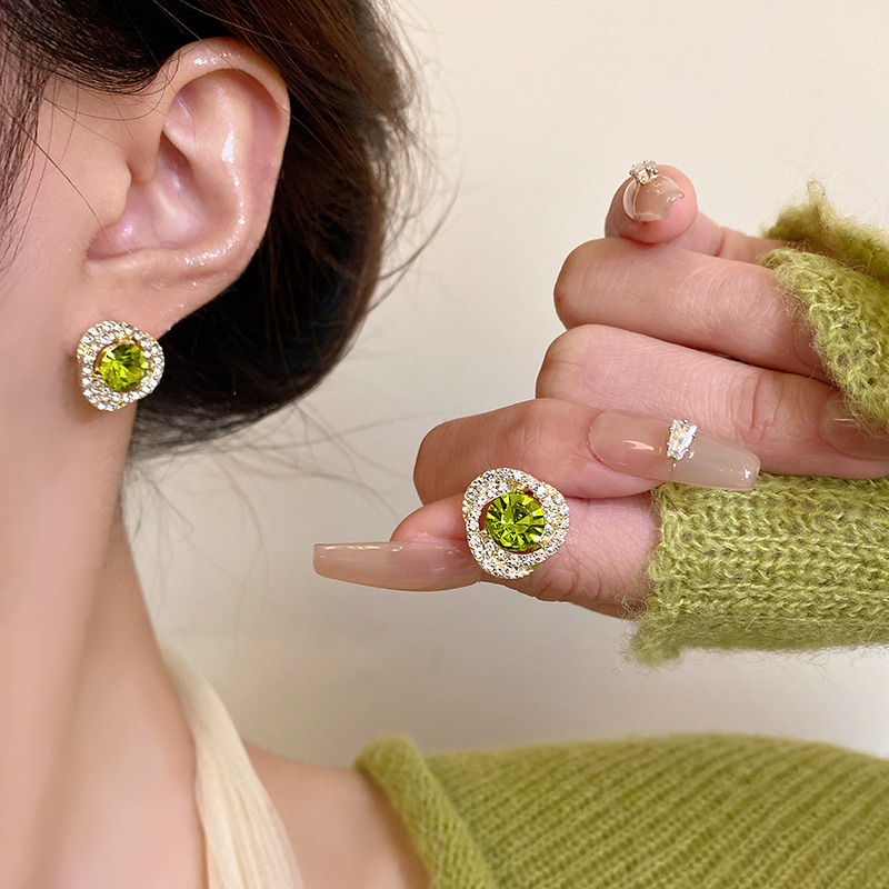 精致圆形锆石耳钉女港风复古高级感耳饰2023新款爆款轻奢百搭耳环 - 图0