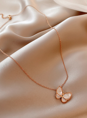 那片海钛钢白贝母蝴蝶项链