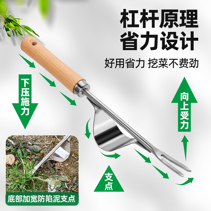 挖野菜神器不锈钢小铲子挖荠菜园艺铲家用起根移苗挖土除草工具-图0