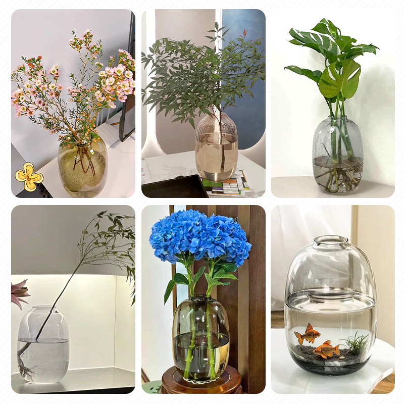 玻璃花瓶摆件客厅插花透明水养轻奢高级感水培鲜花大口径绿植卧室