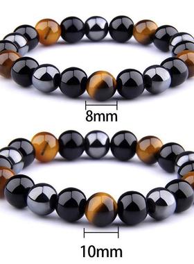 欧美跨境热销黑胆石手链男士健身能量抗疲劳手串6/8/10mm厂家直供
