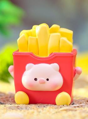 可爱猪猪的汉堡餐厅卡通迷你公仔汽车中控台装饰品树脂小摆件