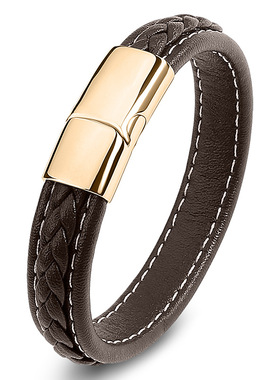 【】 男士手链 高端真皮缝线手工编织手镯 地摊货爆款饰品