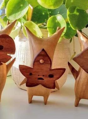 家居摆件恶搞装饰品木头人设计桌上树叶爱心木头玩偶树脂工艺品