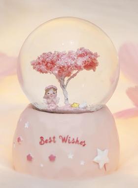 飘雪水晶球音乐盒八音盒雪花发光生日礼物女生女孩公主儿童一件代