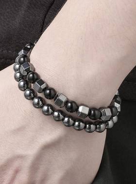 跨境黑胆石磁性磁石手链套装简约串珠弹力手链磁疗手饰品手串