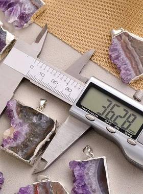 跨境亚马逊速卖通热卖长方形天然紫晶镏银边吊坠DIY饰品厂家直发