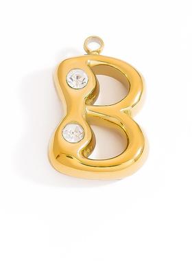 欧美不锈钢饰品配件镶嵌皓石水滴感气泡26英文字母吊坠保色配饰