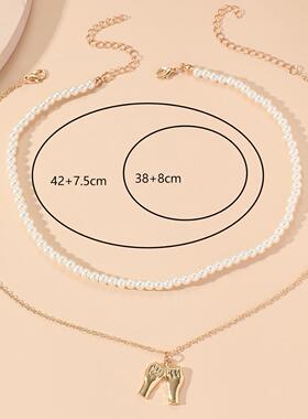 欧美新品创意时尚精致珍珠串珠链子个性手拉手吊坠女士项链