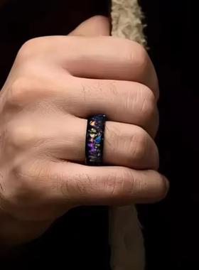 跨境热销不锈钢戒指不氧化彩陨石糖果色戒指孔雀尾戒指