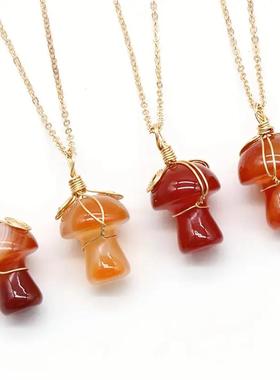 天然水晶石头20mm小蘑菇绕丝吊坠DIY挂件跨境电商货源