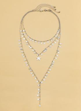 欧美跨境饰品时尚多层Y型金属项饰几何简约星星流苏小众项链女