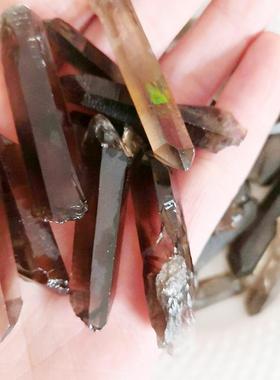 天然茶水晶单晶体六棱柱香薰扩香石石水晶原石碎石