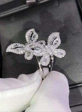 禾呈wish热卖欧美新款全钻两只蝴蝶镀白金女士戒指。精致闪耀