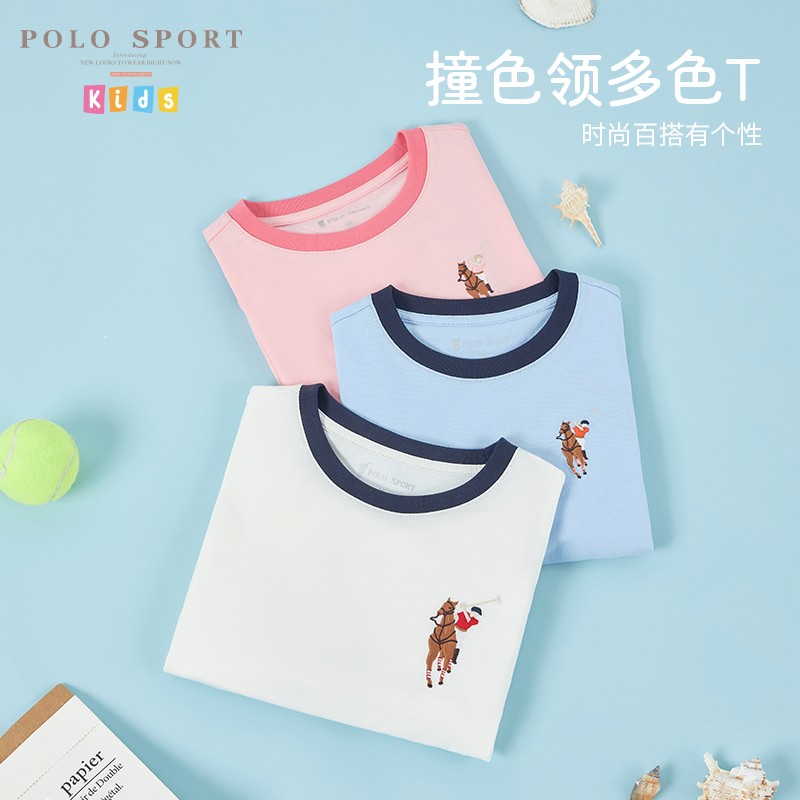 polosport童装男女童短袖T恤2024夏季新品儿童纯棉圆领卡通上衣 - 图0