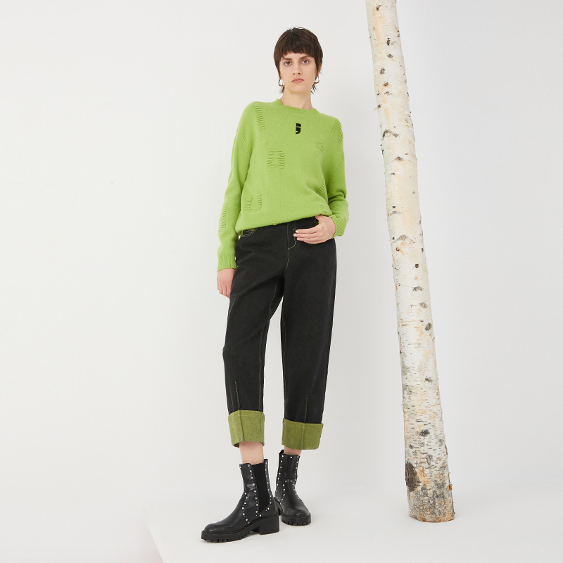 LAURELINE/洛瑞琳简约休闲长裤2023年冬季新款拼接显高显瘦裤子女 - 图1