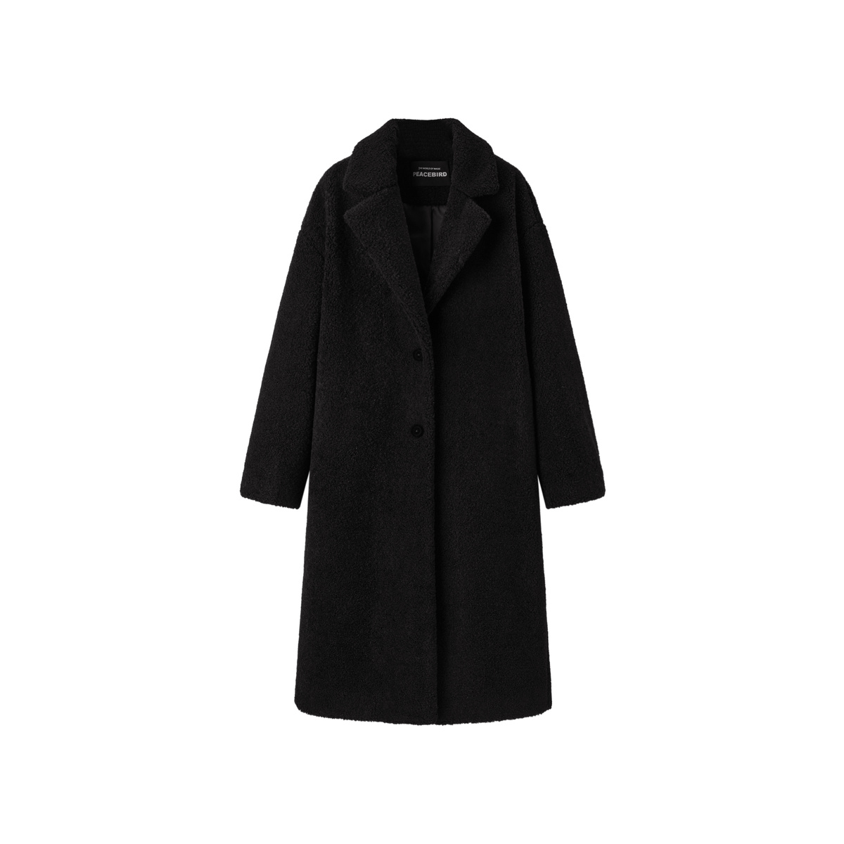 太平鸟黑色秋冬新款时尚摇粒绒大衣 太平鸟outlets店毛呢外套