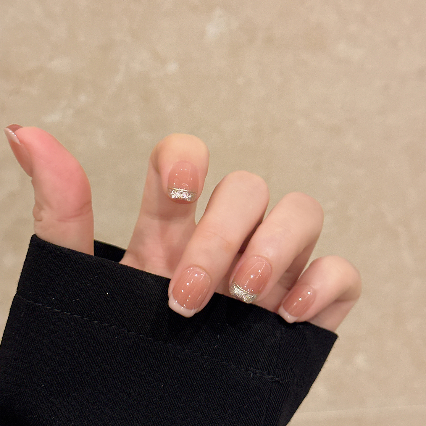 秋冬新款轻奢法式显白纯手工穿戴甲猫眼美甲可拆卸简约腮红假指甲 - 图0