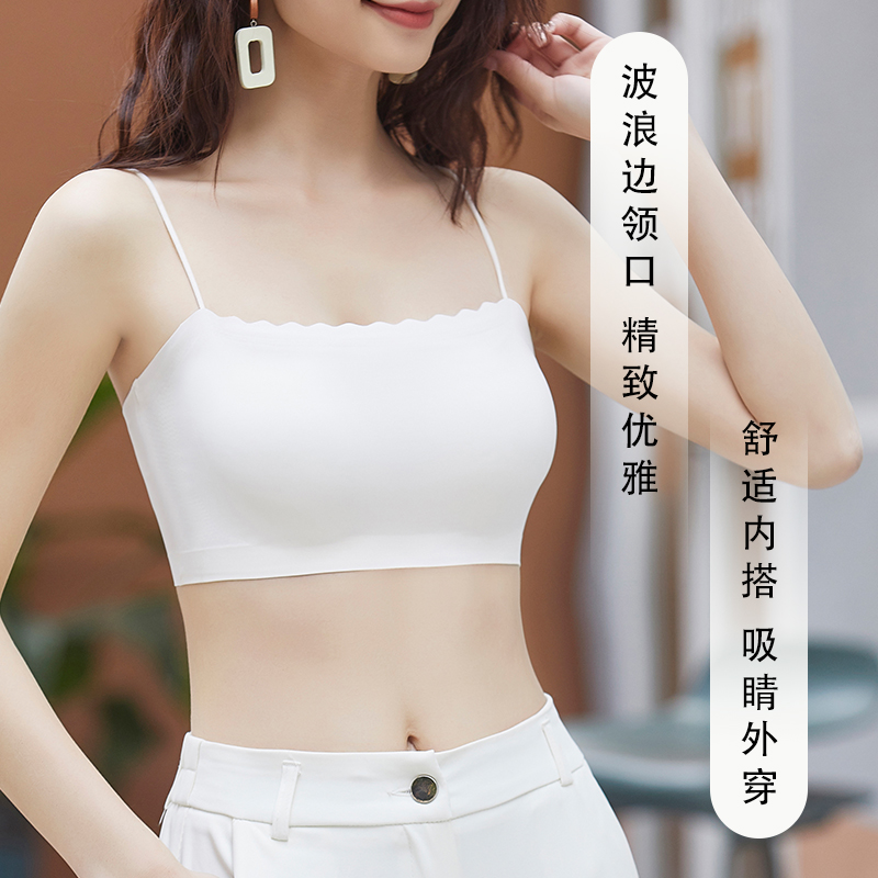 白色无痕内衣女超薄一体方领美背文胸大胸显小细肩带隐形抹胸轻薄-图2