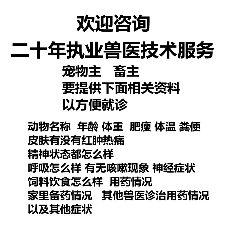 老兽医门诊犬猫兔狗狗猪羊 家禽 鸡鸭 养殖户 疾病传染病技术咨询 - 图0