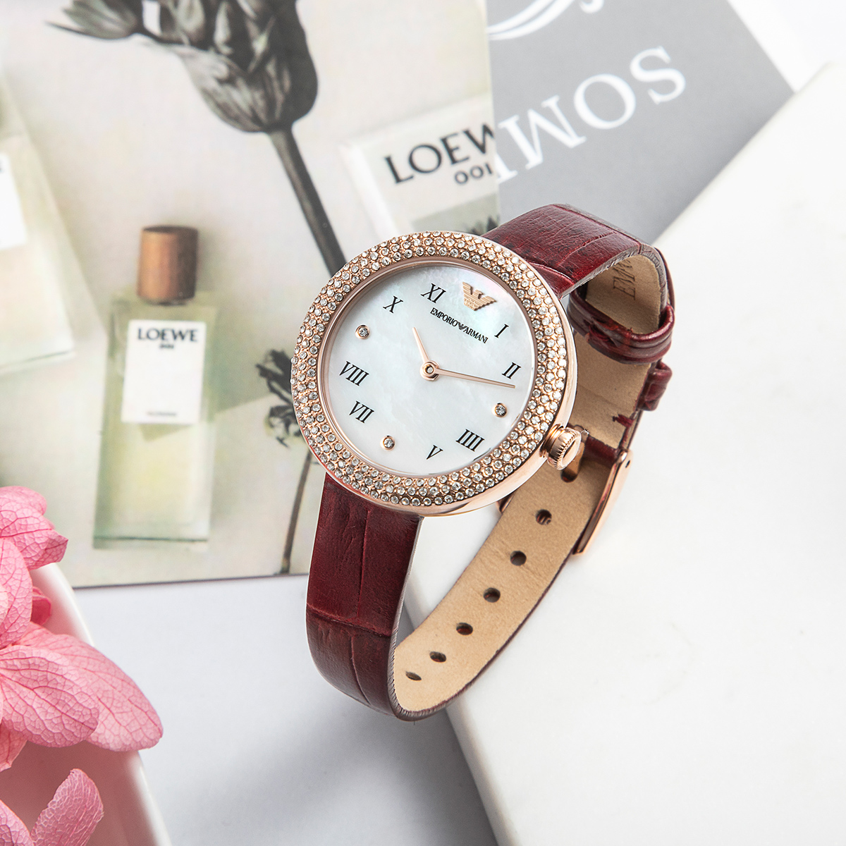 Armani watch women's baby's breath small disc