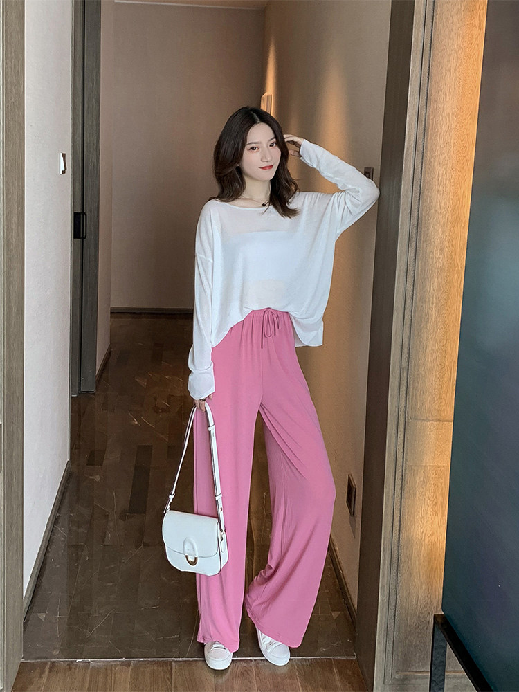 春秋装2020冰丝针织防晒罩衫阔腿裤 法依典休闲运动套装