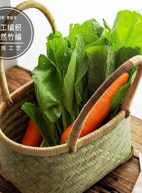 竹篮子农村老式竹编手提买菜篮子 竹提篮手编竹篮带提手厨房竹篮