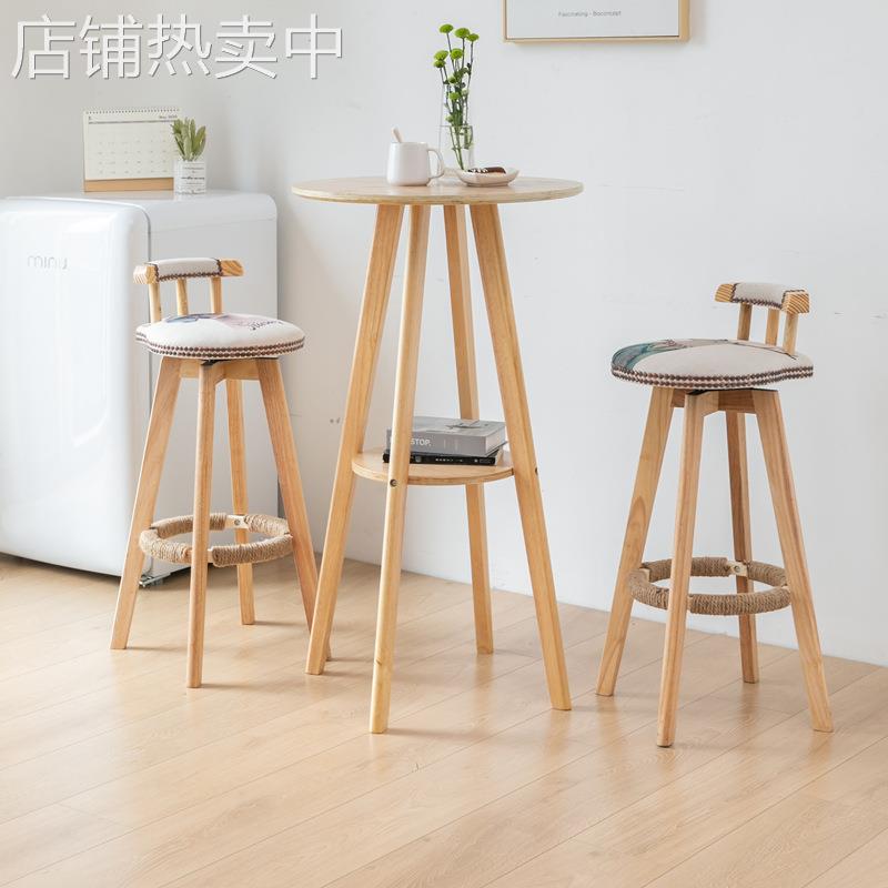 家用酒吧台小圆桌子简约阳台咖啡厅椅高脚凳组合实木脚北欧奶茶店 - 图1