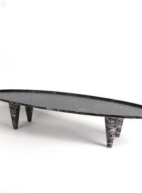 新中式四脚椭圆船型金属盆搭配苔藓茶具软装饰品玄关桌面收纳摆件