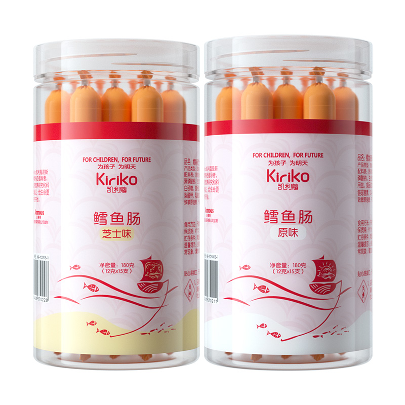 kiriko凯利蔻旗舰店凯利蔻新鲜深海鳕鱼肠宝宝辅零食肉肠婴儿童小火腿幼儿零食 2罐装0