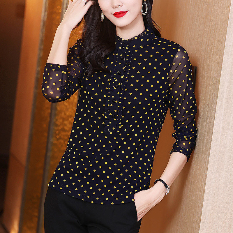 中年立领网纱加绒加厚新款打底衫 歌思尚T恤