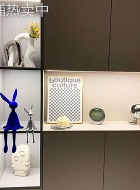 克莱因蓝卡通植绒坐姿吊脚兔子摆件网红客厅电视柜酒柜家居装饰品