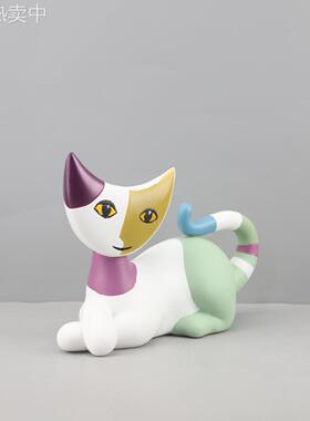 现代简约卡通树脂彩色猫咪动物艺术摆件玄关电视柜儿童房家居饰品