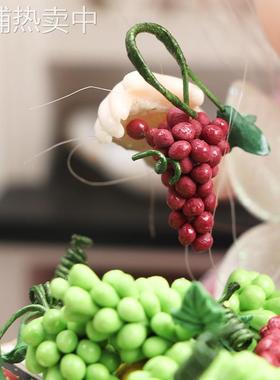 1:12迷你娃娃屋家具厨房客厅摆件手工树脂紫葡萄串青葡萄串模型