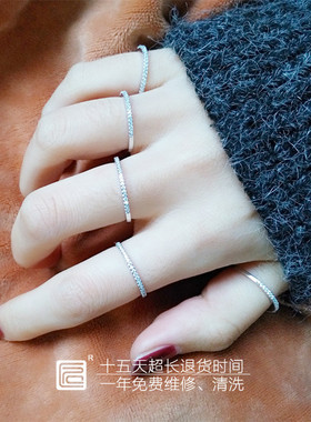 日韩风镶钻极细食指纯银饰品尾戒