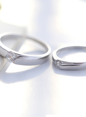 仿真结婚铂金活口刻字情侣戒指