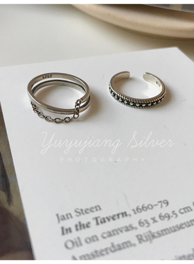 复古做旧链条开口可调节学生戒指