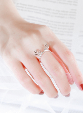 森系鹿角小众设计开口可调节戒指