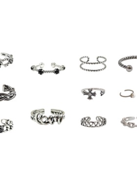 黑玛瑙珍珠骷髅麻花链条开口戒指