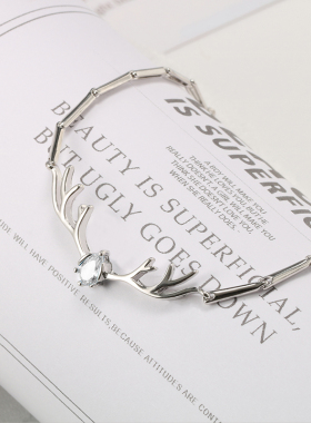 鹿角纯银森系生日礼物刻字手链