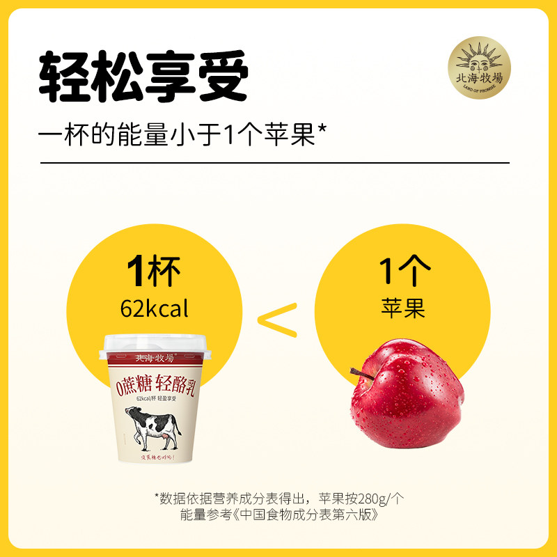 北海牧场 轻酪乳 0蔗糖风味发酵乳酸奶 100g*12杯 天猫优惠券折后￥34.9包邮（￥89.9-55）