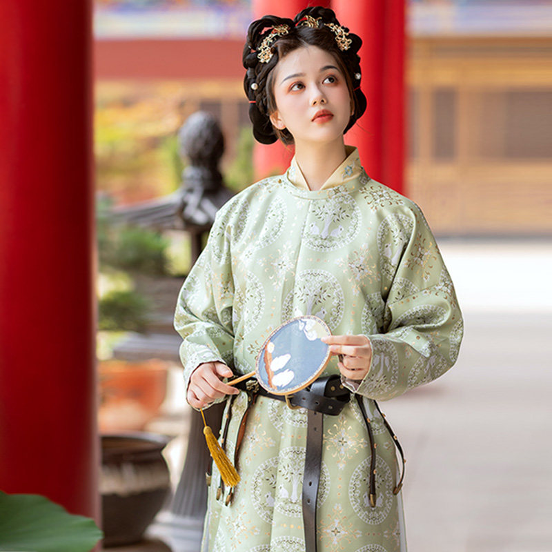 花朝记汉服原创白兔行千里共婵娟系列唐制织金复原圆领袍双色_虎窝淘