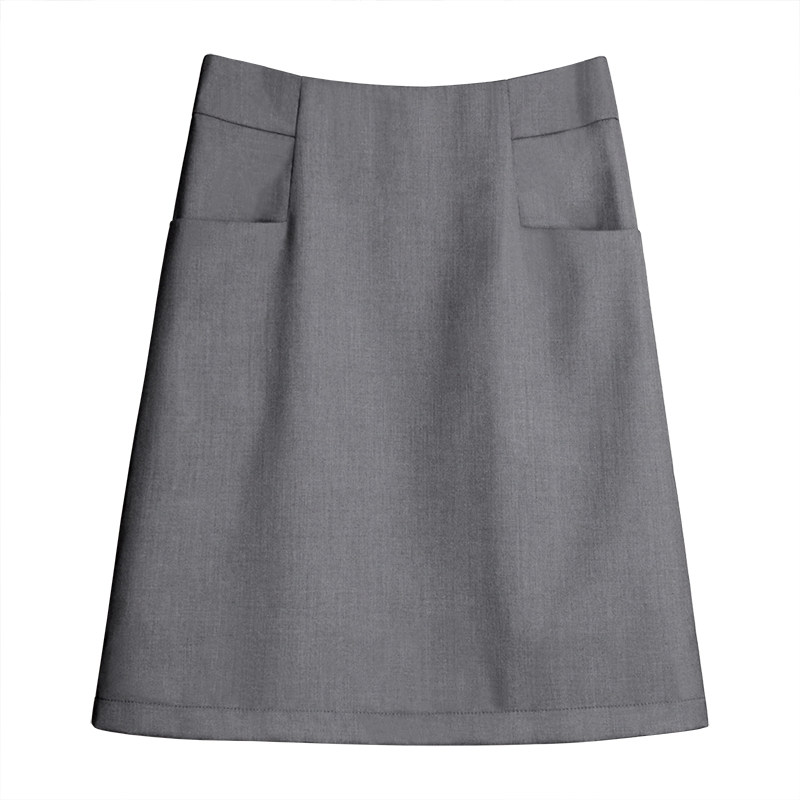 2023春夏新款a字灰色高腰半身裙 浅婼半身裙