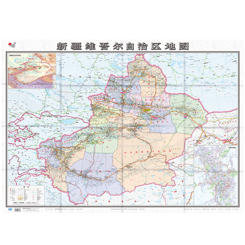 中华人民共和国分省系列地图：新疆维吾尔自治区地图（1.068米*0.749米 盒装折叠） - 图0